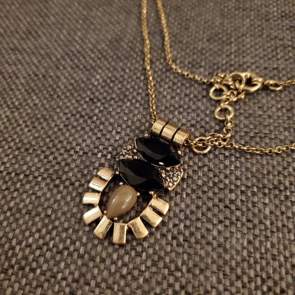 NEW black and taupe vintage style statement necklace long - Picture 2 of 4